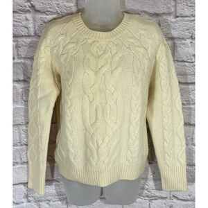 NEW Ann Taylor Lambs Wool Fisherman Sweater Ivory Cable Knit Classic Pullover LP